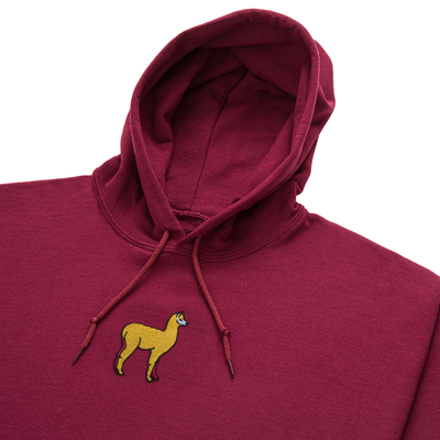 Bobby's Planet Men's Embroidered Alpaca Hoodie from South American Amazon Animals Collection in Maroon Color#color_maroon