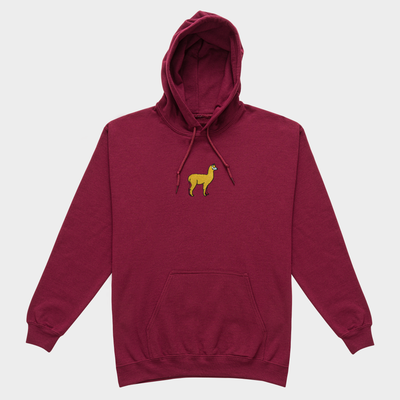 Bobby's Planet Men's Embroidered Alpaca Hoodie from South American Amazon Animals Collection in Maroon Color#color_maroon