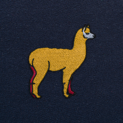 Bobby's Planet Women's Embroidered Alpaca Hoodie from South American Amazon Animals Collection in Navy Color#color_navy