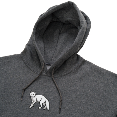 Bobby's Planet Men's Embroidered Arctic Fox Hoodie from Arctic Polar Animals Collection in Dark Grey Heather Color#color_dark-grey-heather