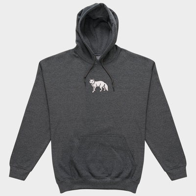 Bobby's Planet Men's Embroidered Arctic Fox Hoodie from Arctic Polar Animals Collection in Dark Grey Heather Color#color_dark-grey-heather