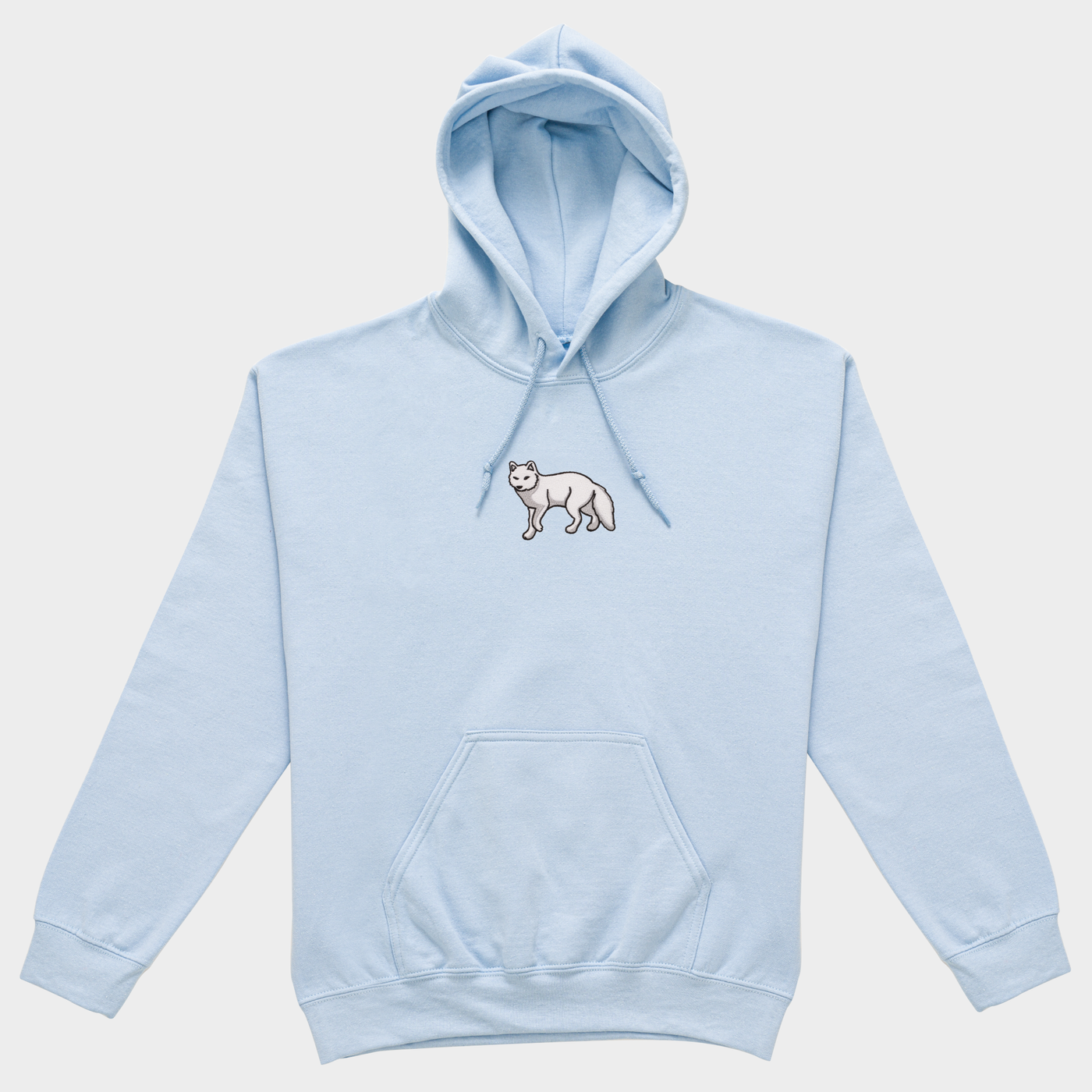 Bobby's Planet Women's Embroidered Arctic Fox Hoodie from Arctic Polar Animals Collection in Light Blue Color#color_light-blue