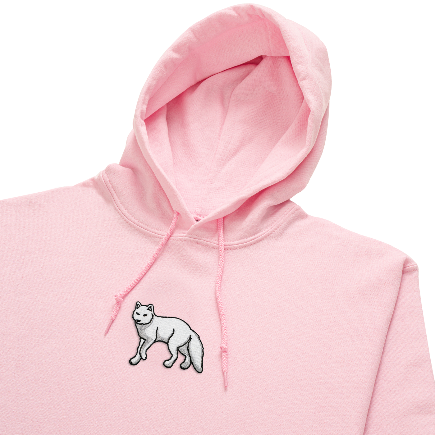 Bobby's Planet Women's Embroidered Arctic Fox Hoodie from Arctic Polar Animals Collection in Light Pink Color#color_light-pink