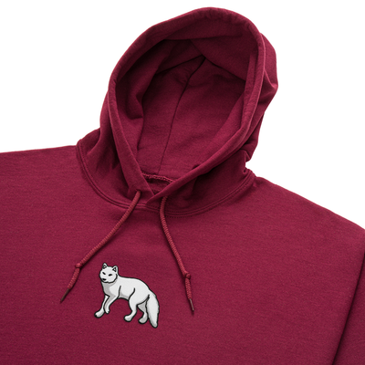 Bobby's Planet Men's Embroidered Arctic Fox Hoodie from Arctic Polar Animals Collection in Maroon Color#color_maroon