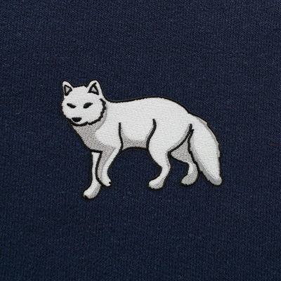 Bobby's Planet Men's Embroidered Arctic Fox Hoodie from Arctic Polar Animals Collection in Navy Color#color_navy