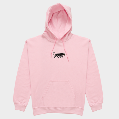 Bobby's Planet Women's Embroidered Black Jaguar Hoodie from South American Amazon Animals Collection in Light Pink Color#color_light-pink