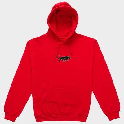Bobby's Planet Women's Embroidered Black Jaguar Hoodie from South American Amazon Animals Collection in Red Color#color_red