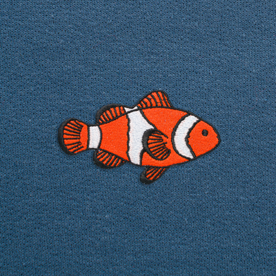 Bobby's Planet Men's Embroidered Clownfish Hoodie from Seven Seas Fish Animals Collection in Indigo Blue Color#color_indigo-blue