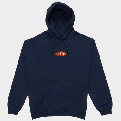 Bobby's Planet Women's Embroidered Clownfish Hoodie from Seven Seas Fish Animals Collection in Navy Color#color_navy