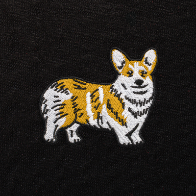 Bobby's Planet Men's Embroidered Corgi Hoodie from Paws Dog Cat Animals Collection in Black Color#color_black