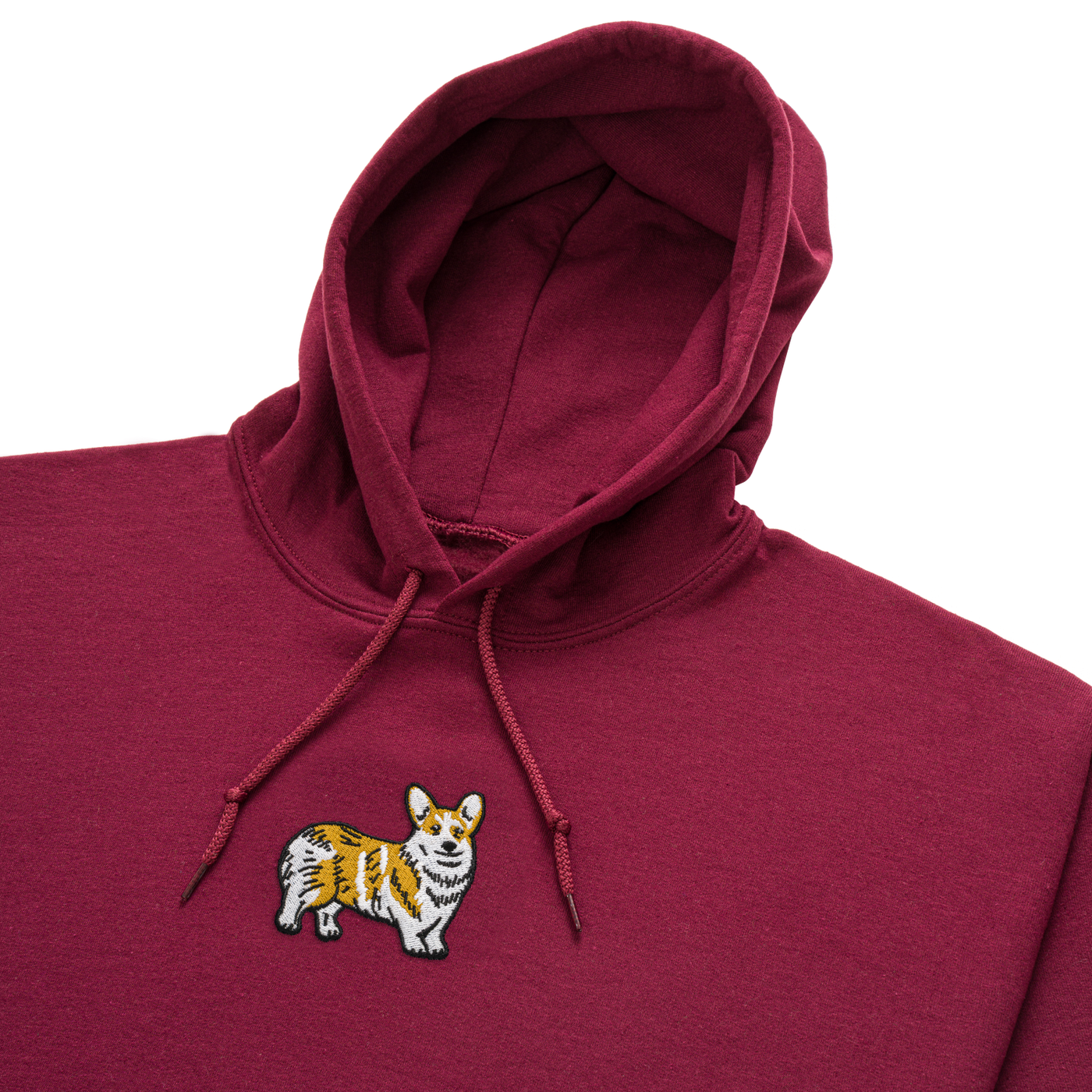 Bobby's Planet Men's Embroidered Corgi Hoodie from Paws Dog Cat Animals Collection in Maroon Color#color_maroon
