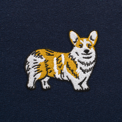 Bobby's Planet Women's Embroidered Corgi Hoodie from Paws Dog Cat Animals Collection in Navy Color#color_navy