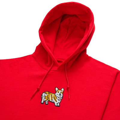 Bobby's Planet Women's Embroidered Corgi Hoodie from Paws Dog Cat Animals Collection in Red Color#color_red