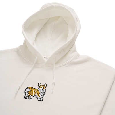 Bobby's Planet Men's Embroidered Corgi Hoodie from Paws Dog Cat Animals Collection in White Color#color_white