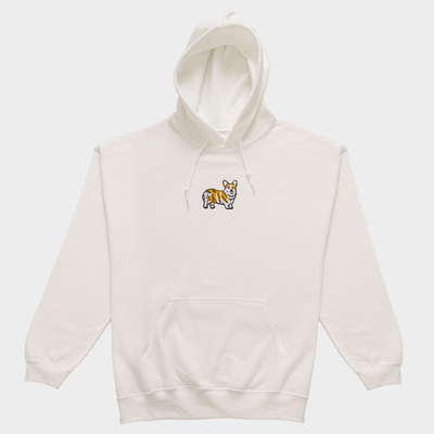 Bobby's Planet Men's Embroidered Corgi Hoodie from Paws Dog Cat Animals Collection in White Color#color_white