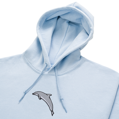 Bobby's Planet Women's Embroidered Dolphin Hoodie from Seven Seas Fish Animals Collection in Light Blue Color#color_light-blue