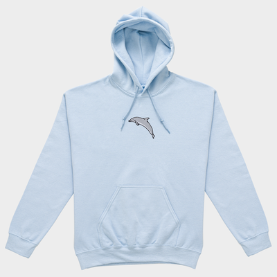 Bobby's Planet Women's Embroidered Dolphin Hoodie from Seven Seas Fish Animals Collection in Light Blue Color#color_light-blue