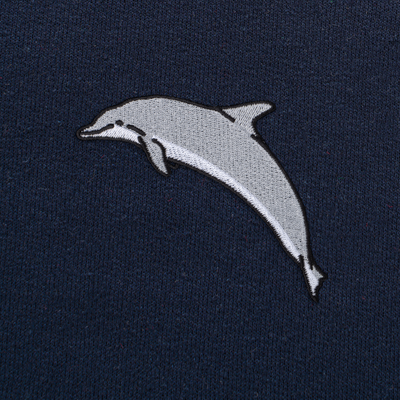 Bobby's Planet Women's Embroidered Dolphin Hoodie from Seven Seas Fish Animals Collection in Navy Color#color_navy