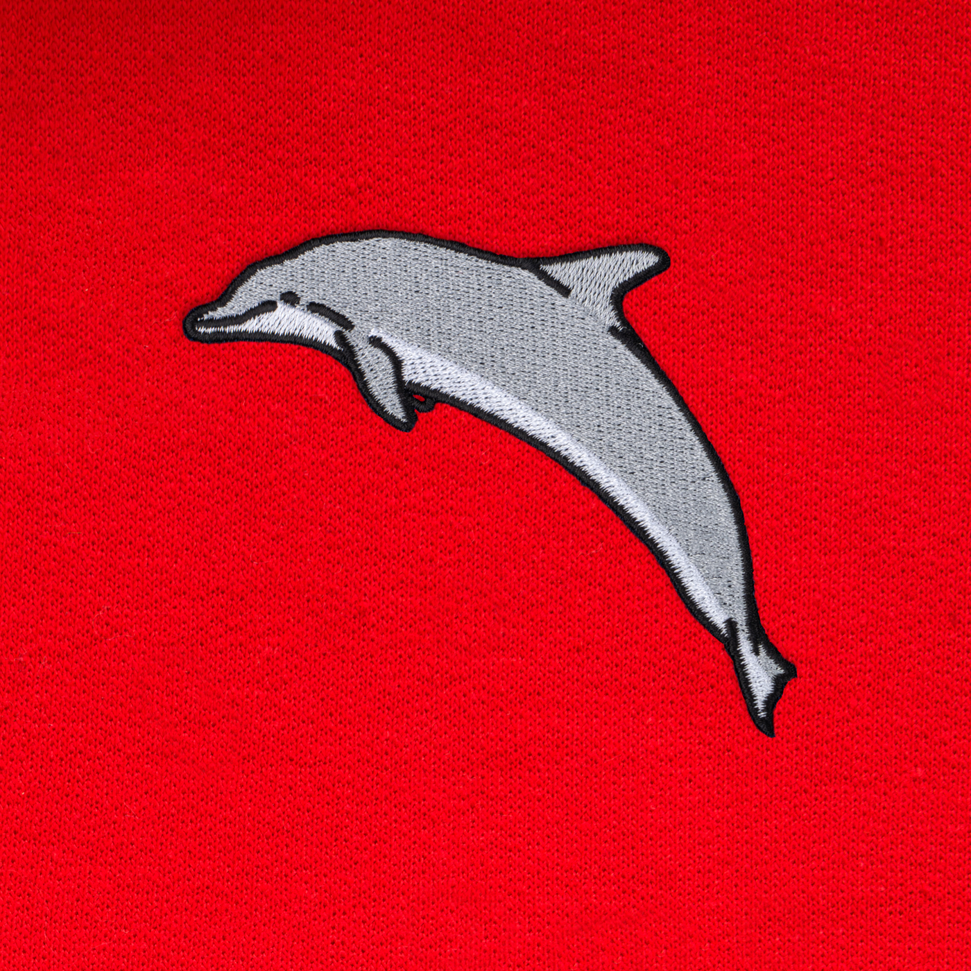 Bobby's Planet Women's Embroidered Dolphin Hoodie from Seven Seas Fish Animals Collection in Red Color#color_red