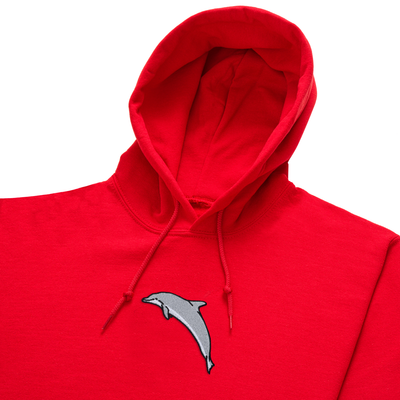 Bobby's Planet Women's Embroidered Dolphin Hoodie from Seven Seas Fish Animals Collection in Red Color#color_red