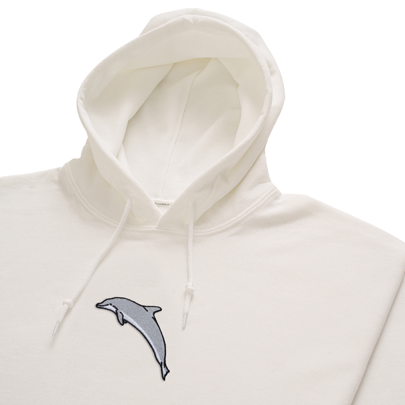 Bobby's Planet Women's Embroidered Dolphin Hoodie from Seven Seas Fish Animals Collection in White Color#color_white
