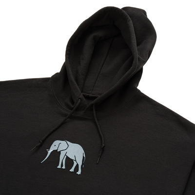 Bobby's Planet Men's Embroidered Elephant Hoodie from African Animals Collection in Black Color#color_black