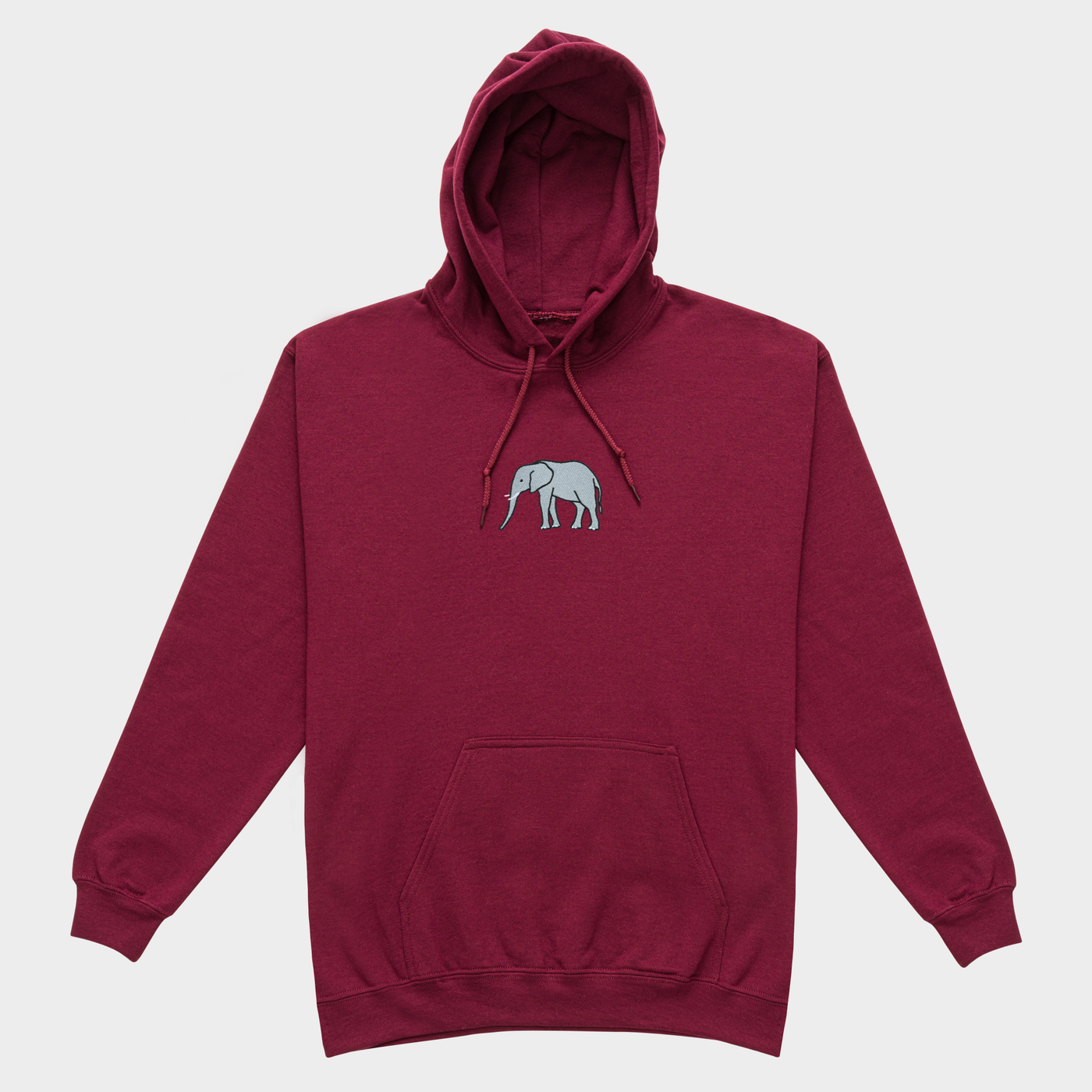 Bobby's Planet Women's Embroidered Elephant Hoodie from African Animals Collection in Maroon Color#color_maroon