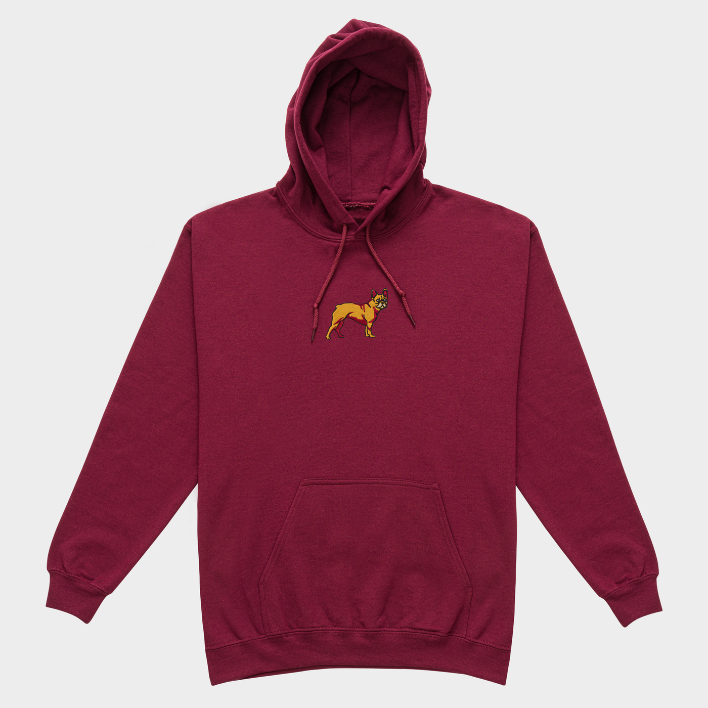 Bobby's Planet Men's Embroidered French Bulldog Hoodie from Paws Dog Cat Animals Collection in Maroon Color#color_maroon