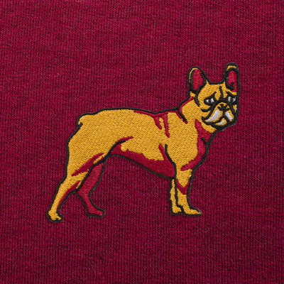 Bobby's Planet Men's Embroidered French Bulldog Hoodie from Paws Dog Cat Animals Collection in Maroon Color#color_maroon