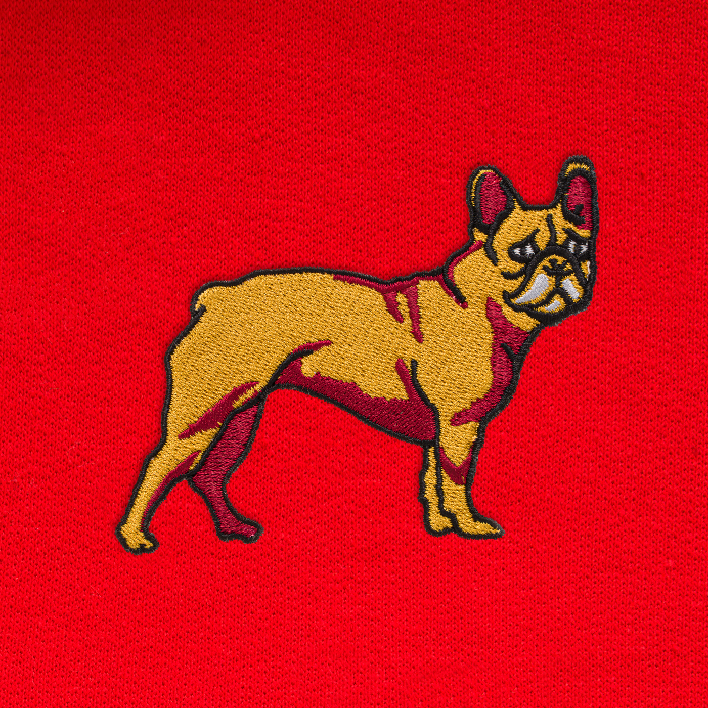 Bobby's Planet Women's Embroidered French Bulldog Hoodie from Paws Dog Cat Animals Collection in Red Color#color_red