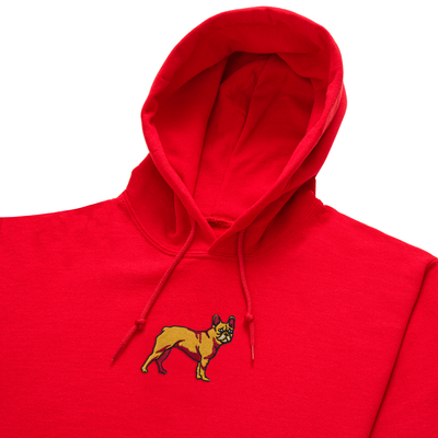 Bobby's Planet Women's Embroidered French Bulldog Hoodie from Paws Dog Cat Animals Collection in Red Color#color_red