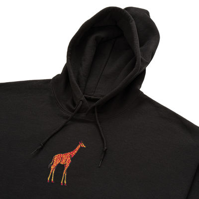 Bobby's Planet Men's Embroidered Giraffe Hoodie from African Animals Collection in Black Color#color_black