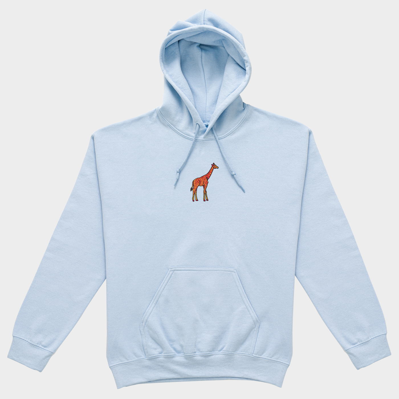 Bobby's Planet Women's Embroidered Giraffe Hoodie from African Animals Collection in Light Blue Color#color_light-blue