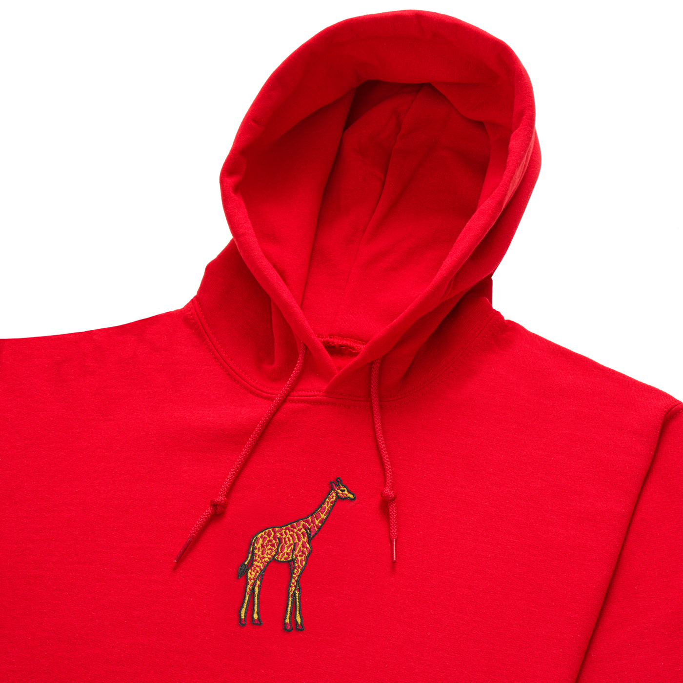 Bobby's Planet Women's Embroidered Giraffe Hoodie from African Animals Collection in Red Color#color_red