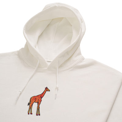 Bobby's Planet Men's Embroidered Giraffe Hoodie from African Animals Collection in White Color#color_white