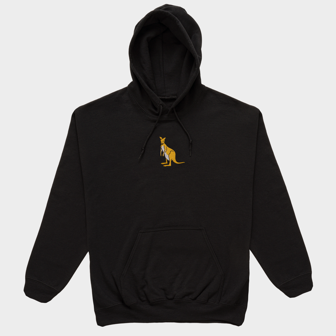 Bobby's Planet Men's Embroidered Kangaroo Hoodie from Australia Down Under Animals Collection in Black Color#color_black