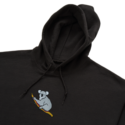 Bobby's Planet Women's Embroidered Koala Hoodie from Australia Down Under Animals Collection in Black Color#color_black