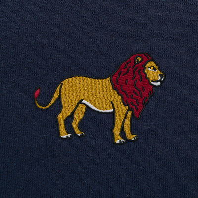 Bobby's Planet Men's Embroidered Lion Hoodie from African Animals Collection in Navy Color#color_navy