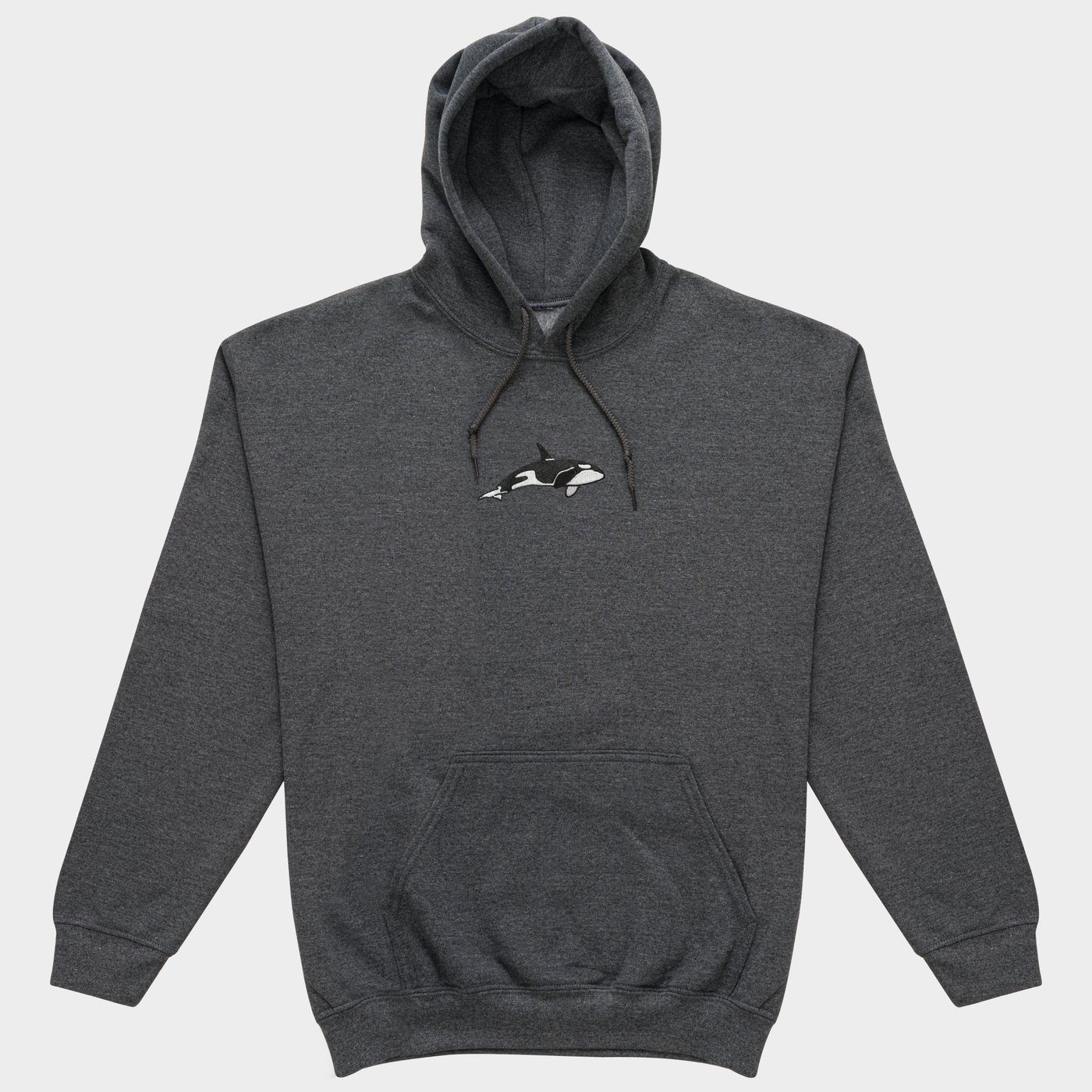 Bobby's Planet Men's Embroidered Orca Hoodie from Seven Seas Fish Animals Collection in Dark Grey Heather Color#color_dark-grey-heather