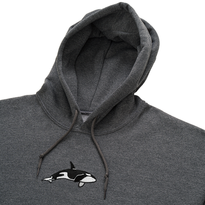 Bobby's Planet Men's Embroidered Orca Hoodie from Seven Seas Fish Animals Collection in Dark Grey Heather Color#color_dark-grey-heather