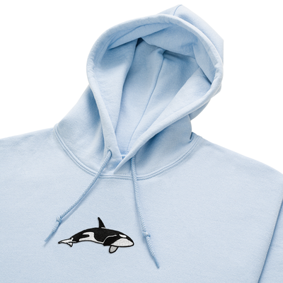 Bobby's Planet Women's Embroidered Orca Hoodie from Seven Seas Fish Animals Collection in Light Blue Color#color_light-blue
