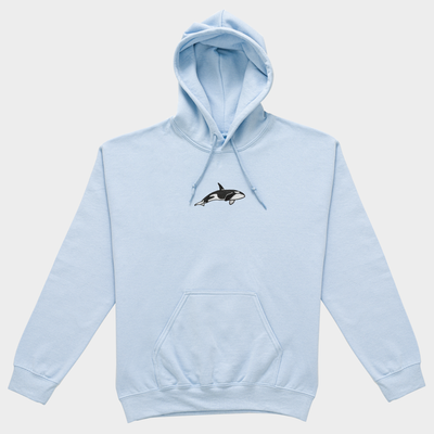 Bobby's Planet Women's Embroidered Orca Hoodie from Seven Seas Fish Animals Collection in Light Blue Color#color_light-blue