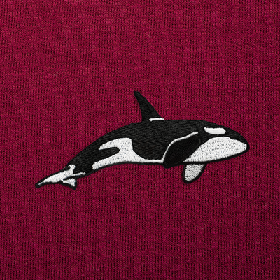 Bobby's Planet Women's Embroidered Orca Hoodie from Seven Seas Fish Animals Collection in Maroon Color#color_maroon