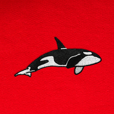 Bobby's Planet Women's Embroidered Orca Hoodie from Seven Seas Fish Animals Collection in Red Color#color_red