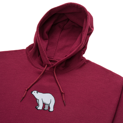 Bobby's Planet Men's Embroidered Polar Bear Hoodie from Arctic Polar Animals Collection in Maroon Color#color_maroon