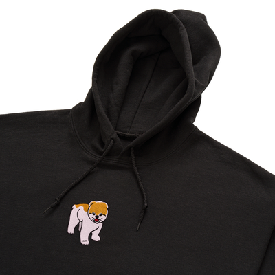 Bobby's Planet Women's Embroidered Pomeranian Hoodie from Paws Dog Cat Animals Collection in Black Color#color_black