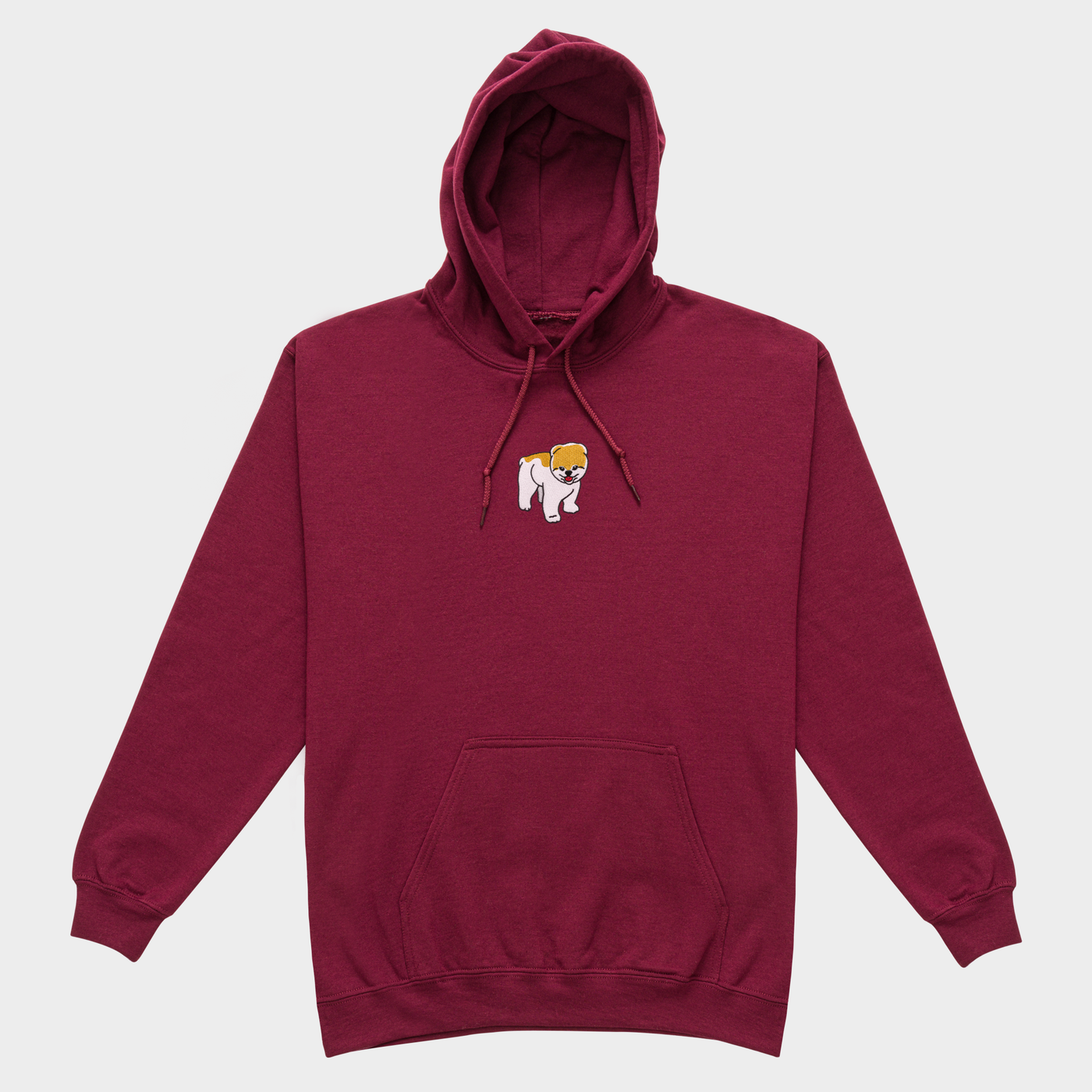 Bobby's Planet Men's Embroidered Pomeranian Hoodie from Paws Dog Cat Animals Collection in Maroon Color#color_maroon