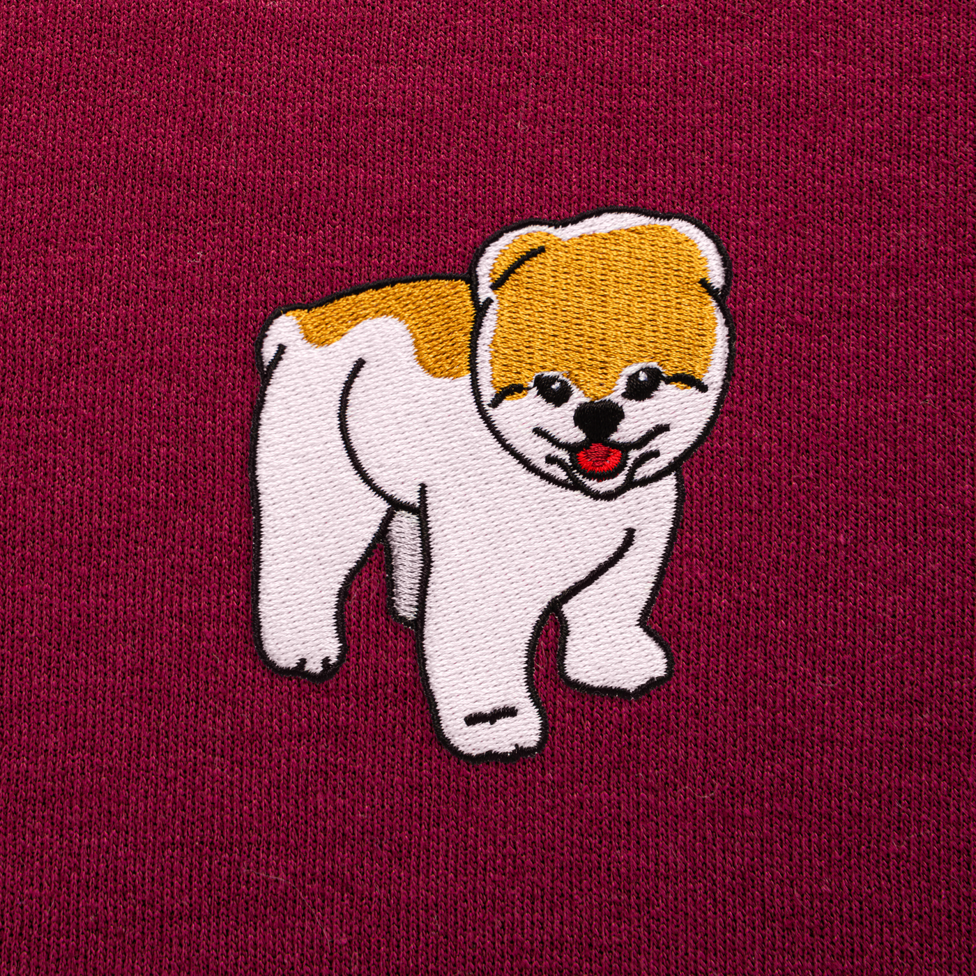 Bobby's Planet Women's Embroidered Pomeranian Hoodie from Paws Dog Cat Animals Collection in Maroon Color#color_maroon