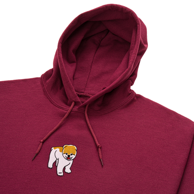 Bobby's Planet Women's Embroidered Pomeranian Hoodie from Paws Dog Cat Animals Collection in Maroon Color#color_maroon