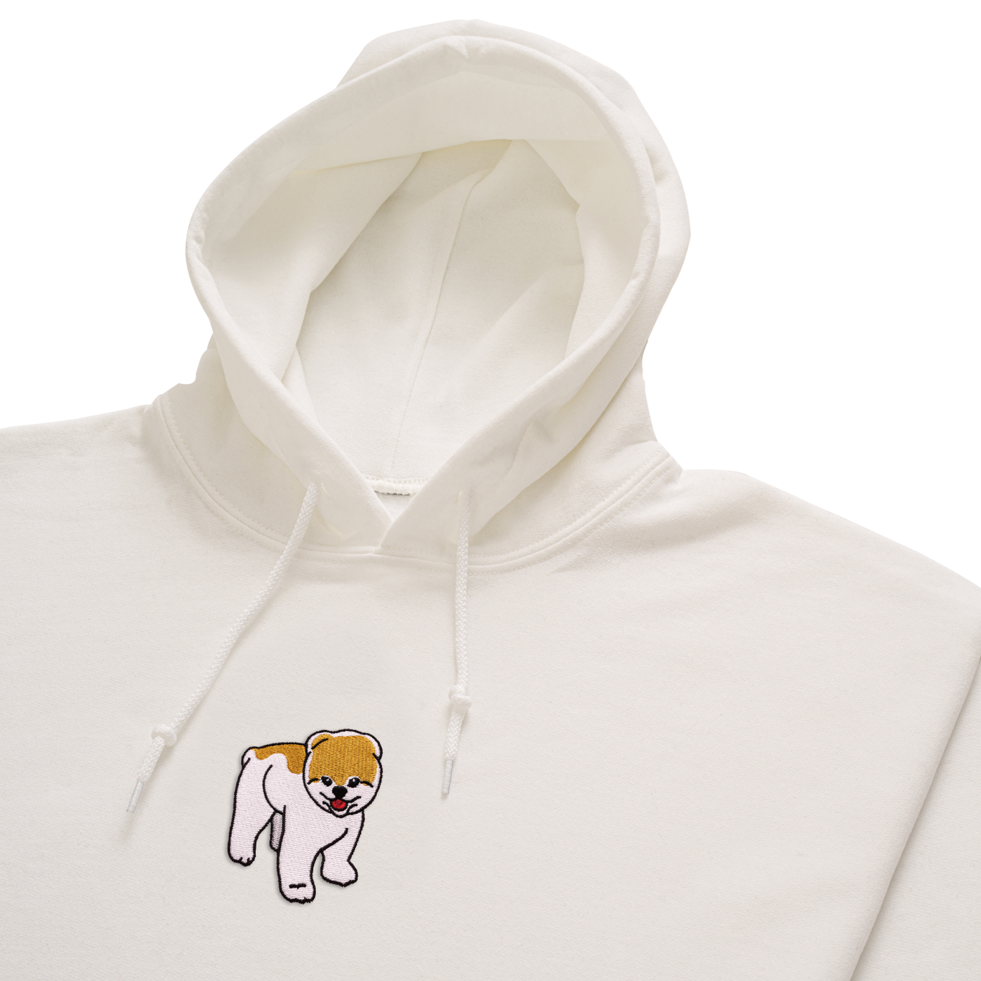 Bobby's Planet Women's Embroidered Pomeranian Hoodie from Paws Dog Cat Animals Collection in White Color#color_white